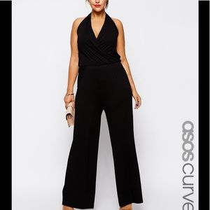 ASOS Curve Wrap Halter Jersey Jumpsuit